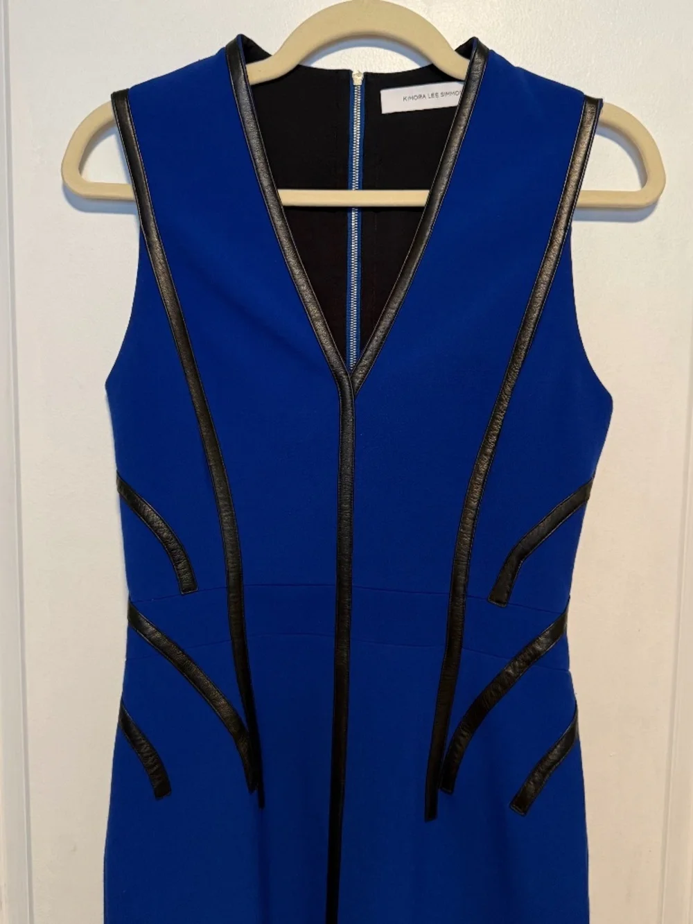 Kimora Lee Simmons Blue Midi Dress Black Leather‎ Trim